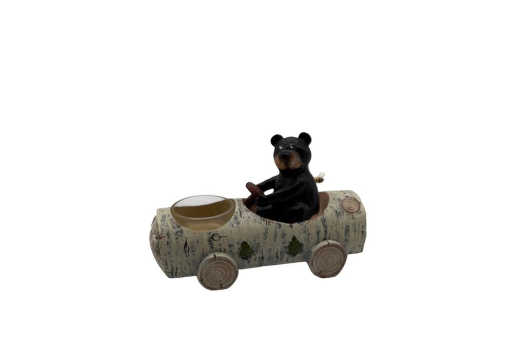 Vtg Yankee Candle Black Bear Votive Holder Birch Bark Car Votive Candle Holder